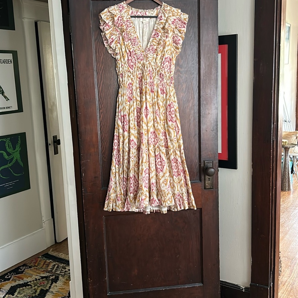 Elan Pink and Orange Sleeveless V-Neck Midi Sundress